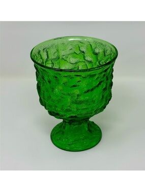 Vintage Green Crinkle Textured Glass Goblet Vase